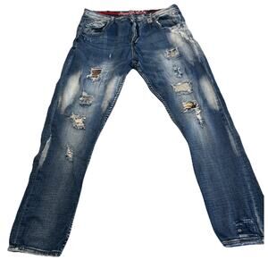Smugglers Moon Jeans Mens 40x32 Blue Distressed Denim Button Fly Y2K Hip Hop